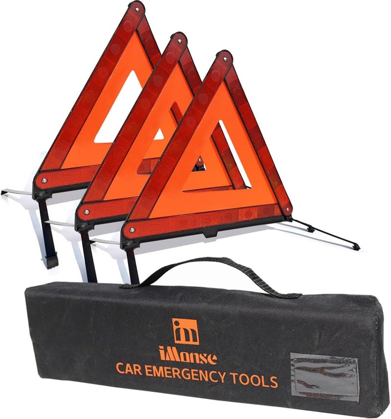 iMonse Warning Safety Triangle Kit, Emergency Roadside Warning Reflective Triangle, Foldable with Storage Case for Roadside Breakdowns Emergenc 3 Pack - Image 1